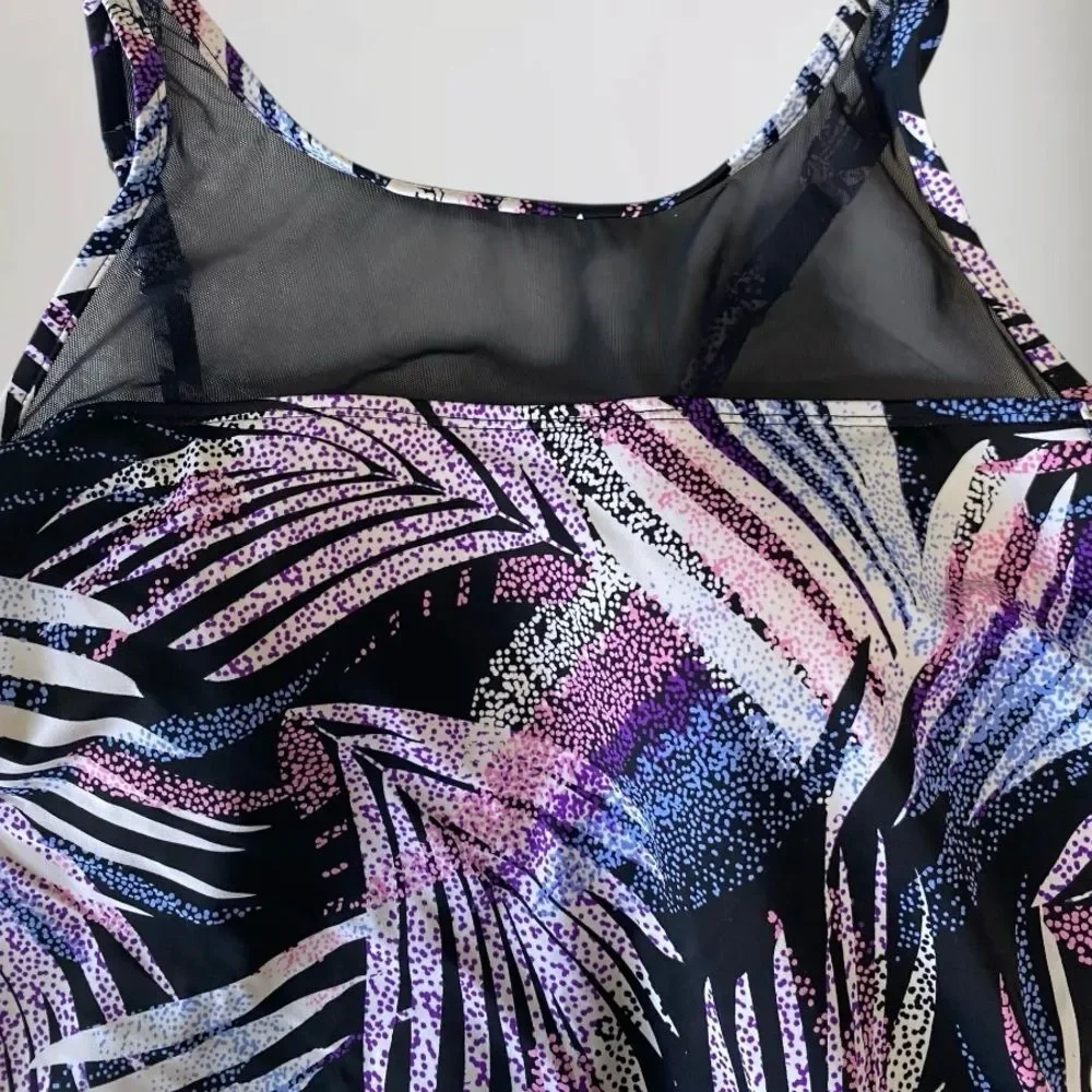 SWIM SOLUTIONS Swimdress NWT Shaping Slimming High Neck Purple Black Plus Sz 16 - Picture 5 of 13